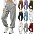 thumbnail image 1 of Women Solid Jogger Sweatpants Sevevn Elastic Drawstring High Waist Relaxed Fit Trousers With Side Pockets, Varied Solid Color Choices For Gym Training Home Lounging And Everyday Casual Outfits, 1 of 6
