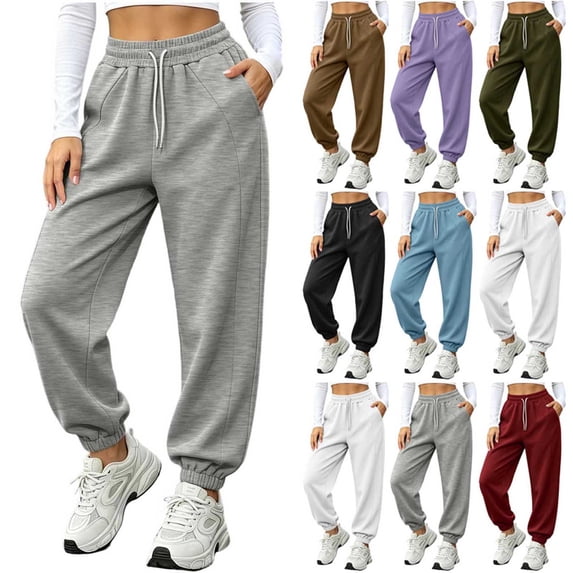 Women Solid Jogger Sweatpants Sevevn Elastic Drawstring High Waist Relaxed Fit Trousers With Side Pockets, Varied Solid Color Choices For Gym Training Home Lounging And Everyday Casual Outfits