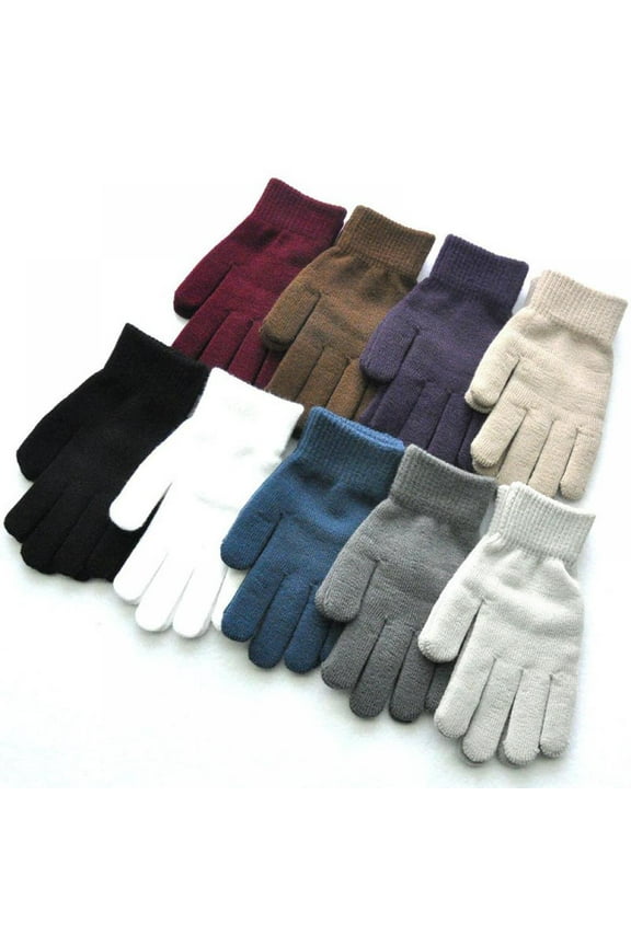 Women Solid Knitted Gloves Woolen Warm Winter Full Finger Gloves