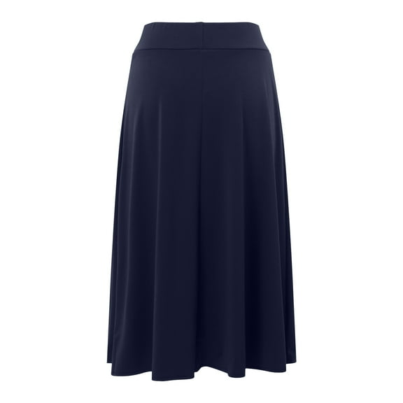 Women Solid Lightweight Flare Midi Skirt Polyester Pull on for Various Occasions