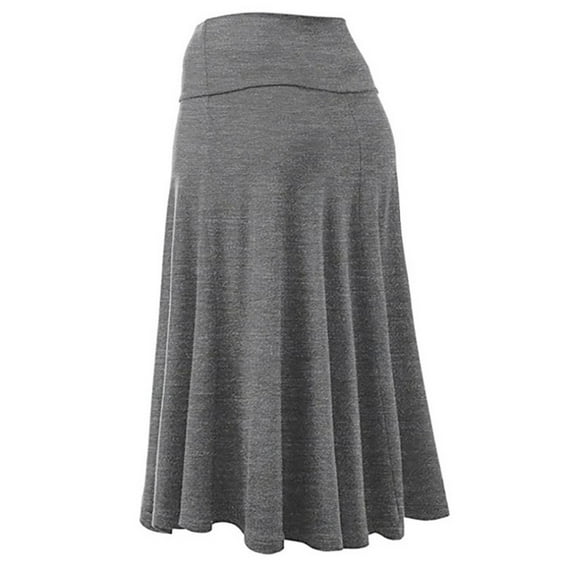Women Solid Lightweight Flare Midi Skirt Polyester Pull on for Various Occasions