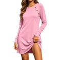 thumbnail image 1 of Women Solid Long Sleeve Casual Dress, Crew Neck Dress with Button Decor, Mini Dress for Daily Wear Pink XXXL(XXXL), 1 of 8