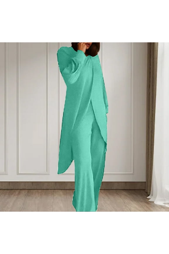 Women Solid Long Sleeve Set Wide Leg Pants Set Irregular Fashion Casual Two Piece Set Jumpsuit Dressy Designer Suits for Women Party Wear Suit Suit Puddle Pants Women Women Tracksuit Womens Wedding