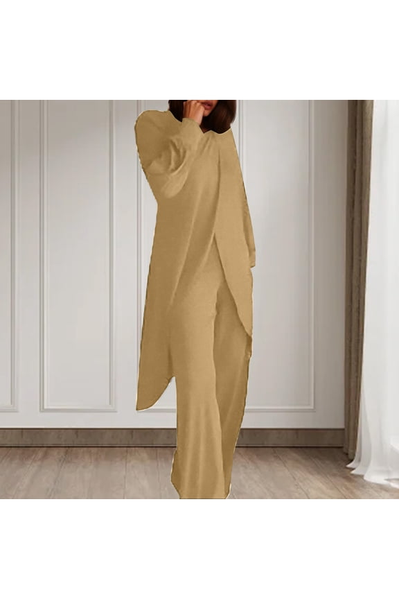 Women Solid Long Sleeve Set Wide Leg Pants Set Irregular Fashion Casual Two Piece Set Jumpsuit Dressy Designer Suits for Women Party Wear Suit Suit Puddle Pants Women Women Tracksuit Womens Wedding