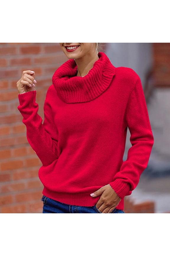 Women Solid Long Sleeve Turtleneck Knitted Sweater Pullover Top Blouse Quarter Zip Pullover Women Fuzzy Quarter Zip Pullover Grandmas Sweatshirt Glee Sweatshirts Tape Sweatshirt Sweater for Young Men