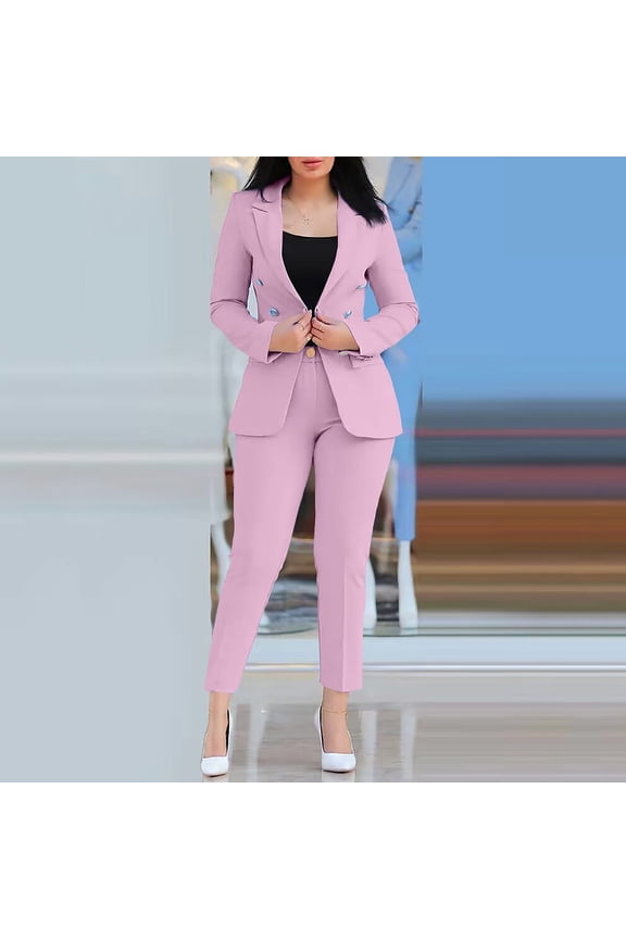 Women Solid Long Sleeved Suit Pockets Trousers Pants Suit Elegant Suit Women Rompers And Jumpsuits Long Sleeve Pants Suit Formal Outfits for Women Interview Pants Suits for Women for Women Formal
