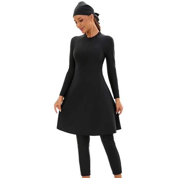 Women Solid Long Sleeved Three Piece Swimsuit Fully Surrounded By Sunblock Skirt Swimsuit Underwire Swimsuits for Women plus Size plus Size Swim Suit Lane Swimwear plus Size plus Swimsuit Swimsuit