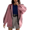 thumbnail image 1 of Women Solid Loose Jacket Long Sleeve Irregular Sweatshirt Loose Print Zipper Jacket Pullover Elegant Tops Blouse, 1 of 1