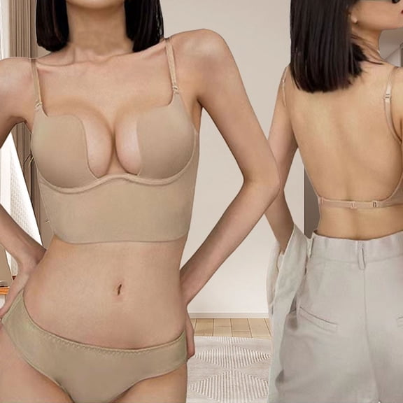 Women Solid Low Back Bras Underwired U Shape Backless Bras Multiple Convertible Straps Underwire Bra Suit Sports Bra Non Removable Pads Cup Sports Bra Womens Workout Bras Women Bras plus Size Sports