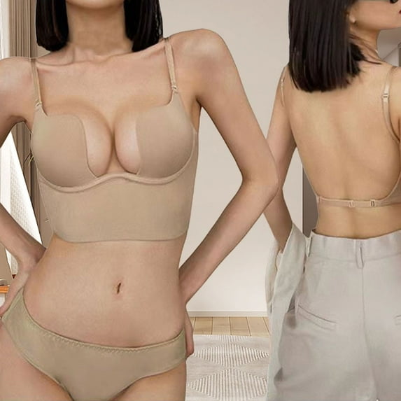 Women Solid Low Back Bras Underwired U Shape Backless Bras Multiple Convertible Straps Underwire Bra Suit Womens Front Closure Bras Womens Bras No Underwire No Padding Womens Bras No Underwire Full