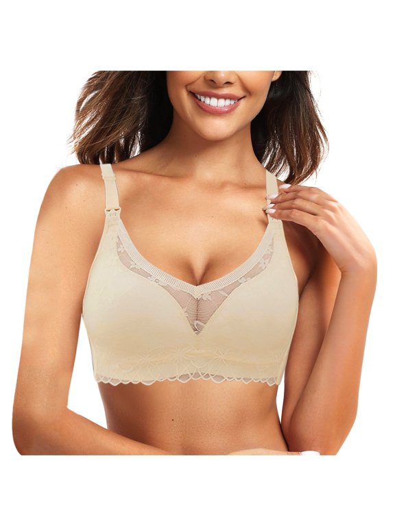 Women Solid Maternity Open Button Breastfeeding Bra Pulls Up Sag Feeding Comfort Thin, 36, White
