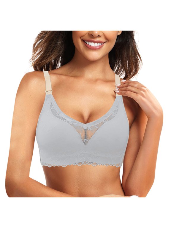 Women Solid Maternity Open Button Breastfeeding Bra Pulls Up Sag Feeding Comfort Thin Blue 42