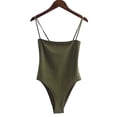 thumbnail image 1 of Women Solid Off Shoulder Backless Undershirt Spaghetti Strap Bodysuit Jumpsuit, 1 of 9