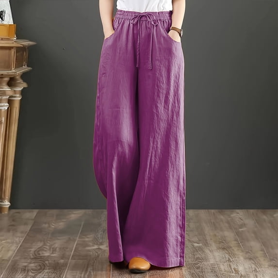 Women Solid Pants High Waisted Wide Leg Pants Fashion Drawstring Elastic Trousers Comfy Straight Leg Long Pants High Waist Pants for Women Work Casual up Pants for Women Work Casual plus Size Womens