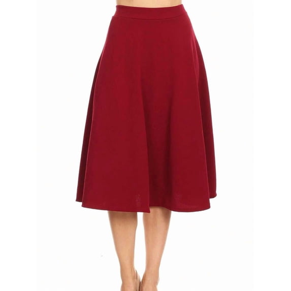 Women Solid Polyester A-Line Flared Midi Skirt with Elastic Waistband, Size Range S to 3XL, Plain Elegant Casual Bottoms Suitable for Daily Wearing and Conventional Office Working Scenarios