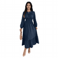 thumbnail image 1 of Women Solid Polyester Midi Dresses, Elegant Ruffle Crew Neck Smocked Waist Flowy Tiered Long Dress, 1 of 6