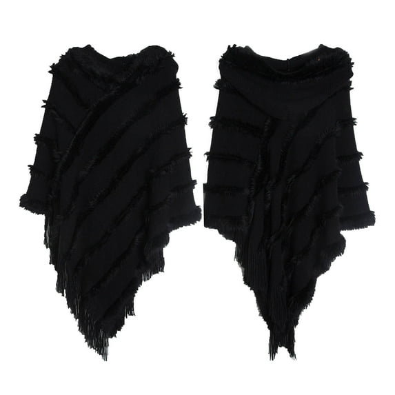 beishanbush Wraps Women Solid Poncho with Tassels Knitted Shawl Scarf Fringed Wrap Sweater Pullover Cape Gifts for Women Black