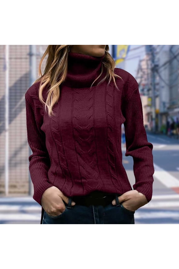 Women Solid Pullover Turtleneck Knitwear Retro Long Sleeve Sweater Slim Tops See Tunics X for Women 3xl Dress Shirts for Women plus Sizes Clothes for Women Fancy Women Tops plus Size Tops for Women