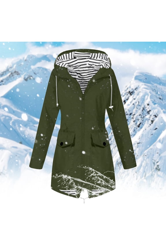 Women Solid Rain Jacket Outdoor Plus Size Hooded Windproof Loose Coat Jackets under Lightweight Jacket for Women Casual under The Jacket Junior Anorak Jacket Warmer Jackets Womens Western Jacket