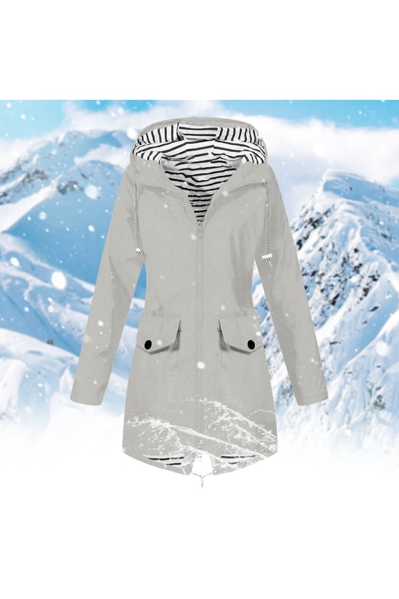 Women Solid Rain Jacket Outdoor Plus Size Hooded Windproof Loose Coat Jackets under Lightweight Jacket for Women Casual under The Jacket Junior Anorak Jacket Warmer Jackets Womens Western Jacket