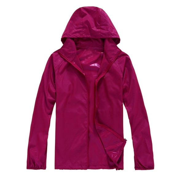 Women Solid Rain Jacket Outdoor Plus Size Hooded Windproof Loose Coat Water Proof Raglan Cuff Storage Bag Long Sleeve Hooded Neck Workout Tops for Women Wine M