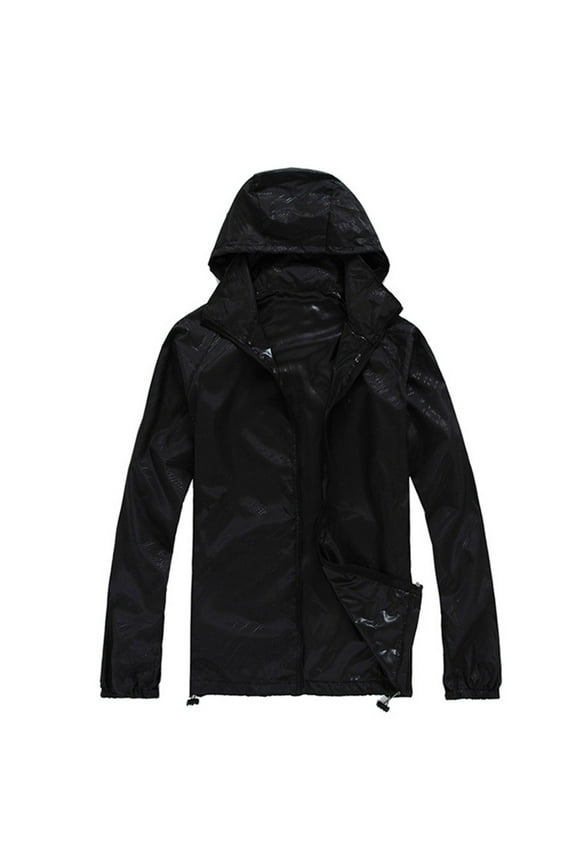 Women Solid Rain Jacket Outdoor Plus Size Hooded Windproof Loose Coat Water Proof Raglan Cuff Storage Bag Long Sleeve Hooded Neck Workout Tops for Women Black XS
