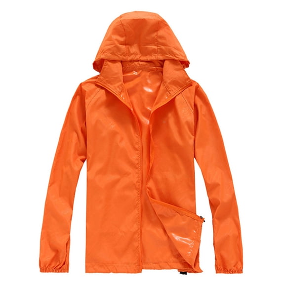 Women Solid Rain Jacket Outdoor Plus Size Hooded Windproof Loose Coat Water Proof Raglan Cuff Storage Bag Long Sleeve Hooded Neck Workout Tops for Women Orange 3XL