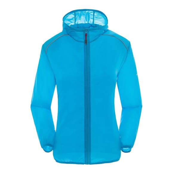 Women Solid Rain Jacket Outdoor Plus Size Hooded Windproof Loose Coat Water Proof Raglan Cuff Storage Bag Long Sleeve Hooded Neck Workout Tops for Women Sky Blue 3XL