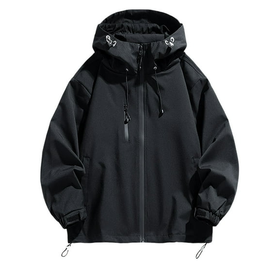 Women Solid Rain Outdoor Plus Size Hooded Windproof Loose Coat Tops With Pocket