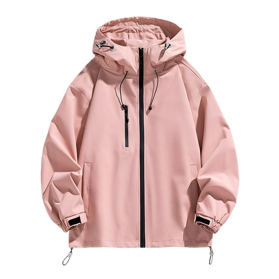 Women Solid Rain Outdoor Plus Size Hooded Windproof Loose Coat Tops With Pocket