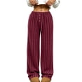 thumbnail image 1 of Women Solid Ribbed Wide Leg Pants, High Waist Casual Loose Fit Comfort Long Trousers for Everyday Wear Wine-A M(M), 1 of 9