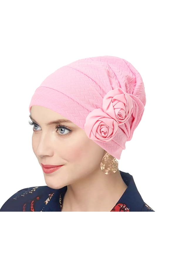 Women Solid Rose Flower Stretch Beanie Hat Headwear Hairband Turban Headwrap Cap
