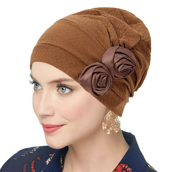 Women Solid Rose Flower Stretch Beanie Hat Headwear Hairband Turban Headwrap Cap
