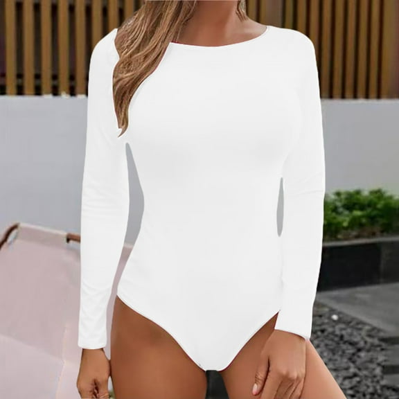 Women Solid Round Neck Long Sleeve Button Jumpsuit Slim Bodysuit Jumpsuits Fitted Jumpsuits for Women Comfortable Romper Body Suites Womens Jumpsuits Rompers for Women Sexy Rompers for plus Size Women