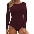 thumbnail image 1 of Women Solid Round Neck Long Sleeve Button Jumpsuit Slim Bodysuit Jumpsuits, 1 of 5