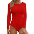 thumbnail image 1 of Women Solid Round Neck Long Sleeve Button Jumpsuit Slim Bodysuit Jumpsuits, 1 of 5