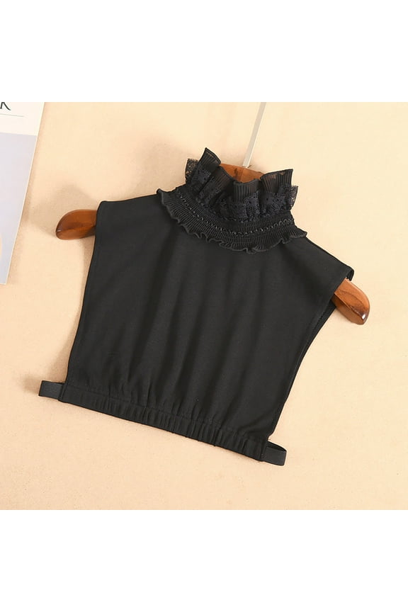 Women Solid Ruffle Detachable Blouse With False Collar Half Elastic Waist Shirt Collar Colla Bib Women Boy Ruffled Shirt Colla Shirt Attachment Men Prairie Style Blouse off The Shoulder Chambray Top