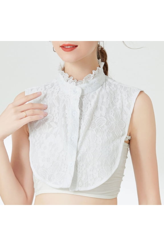 Women Solid Ruffle Detachable Blouse With False Collar Half Elastic Waist Shirt Collar Half Layering Shirt Shirts Layer under Sweaters Detachable Dresses Laye Colla Shirts Women Shirts with Pearls on