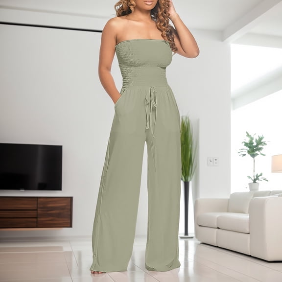 Women Solid Ruffle Lace Sleeveless Lace Up Jumpsuit Medium Length Straight Trousers Jumpsuits Turtle Neck Long Sleeve Jumpsuit for Women Long Body Suits for Women Turtleneck Romper Rompers Dress for