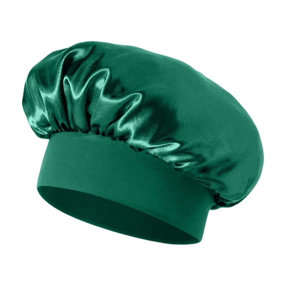 Women Solid Satin Sleep Bonnet Wide Elastic Band Hair Care Cap Soft Silky Night Hat for Sleeping Shower Salon Home Use Multiple Colors Available Green