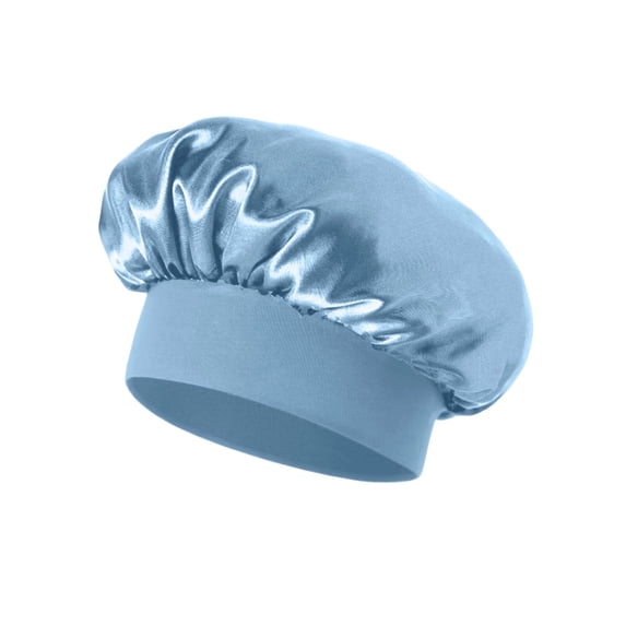 Women Solid Satin Sleep Bonnet Wide Elastic Band Hair Care Cap Soft Silky Night Hat for Sleeping Shower Salon Home Use Multiple Colors Available Light Blue