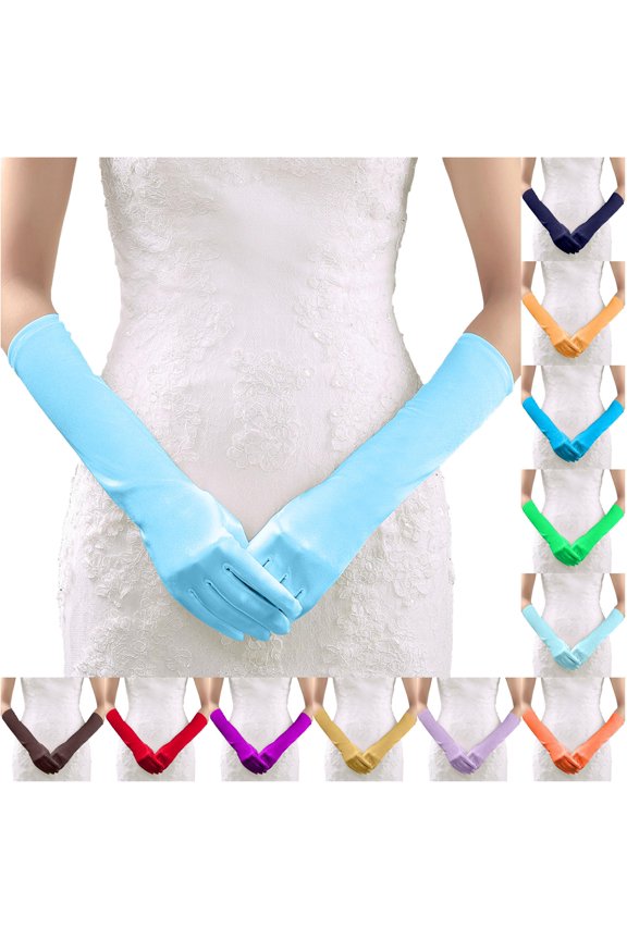 Women Solid Satin Wedding Party Long Elegant Evening Accessory Formal Dress Opera Length Formalwear