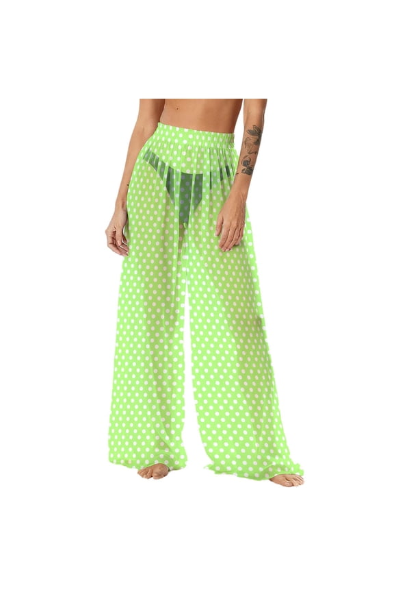 Women Solid Sheer Mesh Pants Chiffon See Through Bikini Bottom Swimsuit Wide-Leg Elastic Waist Cover up Beach Pants Fashion Bathing Wear Tummy Control Swimwear Summer Outfits 2026