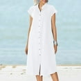 thumbnail image 1 of Women Solid Short Sleeve Dress For Women Summer Button Down Shirt Dresses Short Sleeve Turndown Collar Pocketed Fit Dress Linen Midi Maxi Beach Dress Maxi Dresses for Women Casual Dress Women Dresses, 1 of 6
