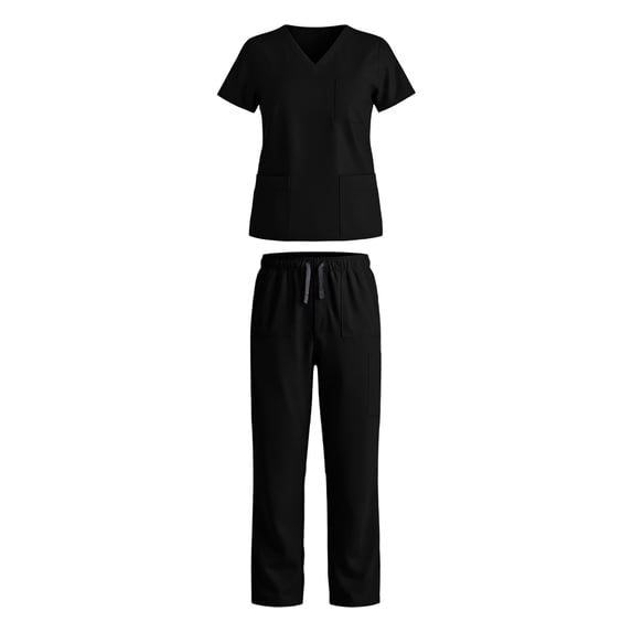 Women Solid Short Sleeve Operating Room Nurse Hand Washing Suit Vneck Tee Tops and Pant Breathable Clothes