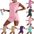 thumbnail image 1 of Women Solid Short Sleeve T Shirt Matching Skirt Set Casual Two Piece Outfit, 1 of 8