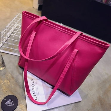 Women Solid Simple High Capacity Messenger Handbag Totes Satchel Shoulder Bags Totes Hot Pink