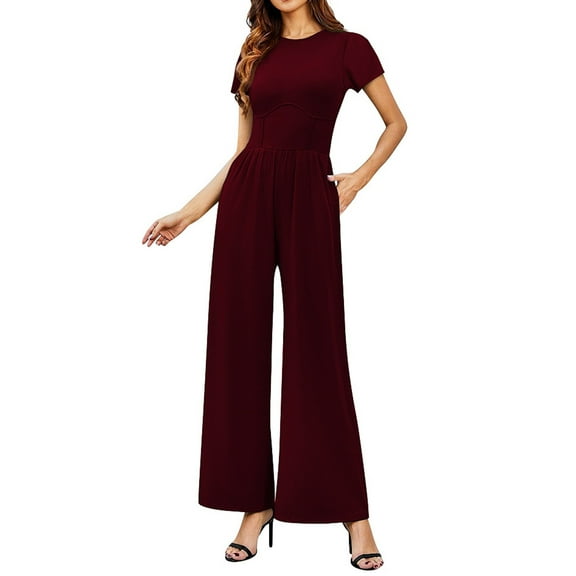 Women Solid Sleeveless Wide Leg Jumpsuit Dressy Ribbed Jumpsuit With Summer Tank Romper