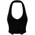 thumbnail image 1 of Women Solid Sleevless Black Suit Vest Classic Scoop Neck Halter Waistcoat (Small), 1 of 3