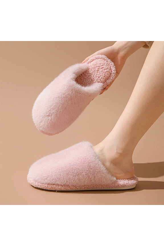 Women Solid Soft Woven Closed Back Mule House Slippers, Fluffy Plush Interior, Moderate Cushioned Footbed, Flexible Anti Slip Outsole, Minimalist Plain Silhouette for Year Round Indoor,Pink 6.5